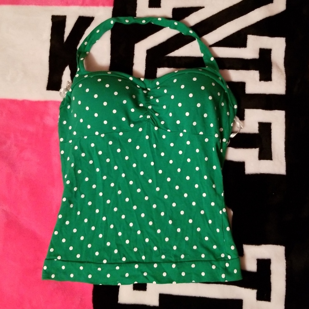 Green poka dot top